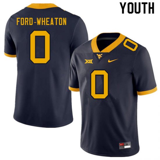 Youth West Virginia Mountaineers NCAA #0 Bryce Ford-Wheaton Navy Authentic Nike Stitched College Football Jersey OE15Q45HW